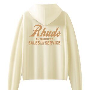 Rhude Beige Authorized Sales and Service Graphic Print Hoodie